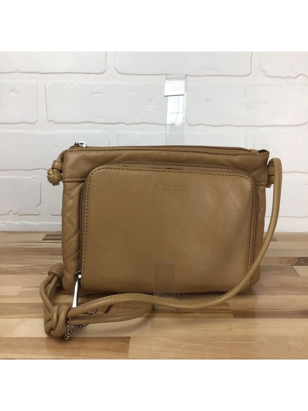 BEIGE Visione Italy leather mini purse crossbody bag tan Italian leather camel